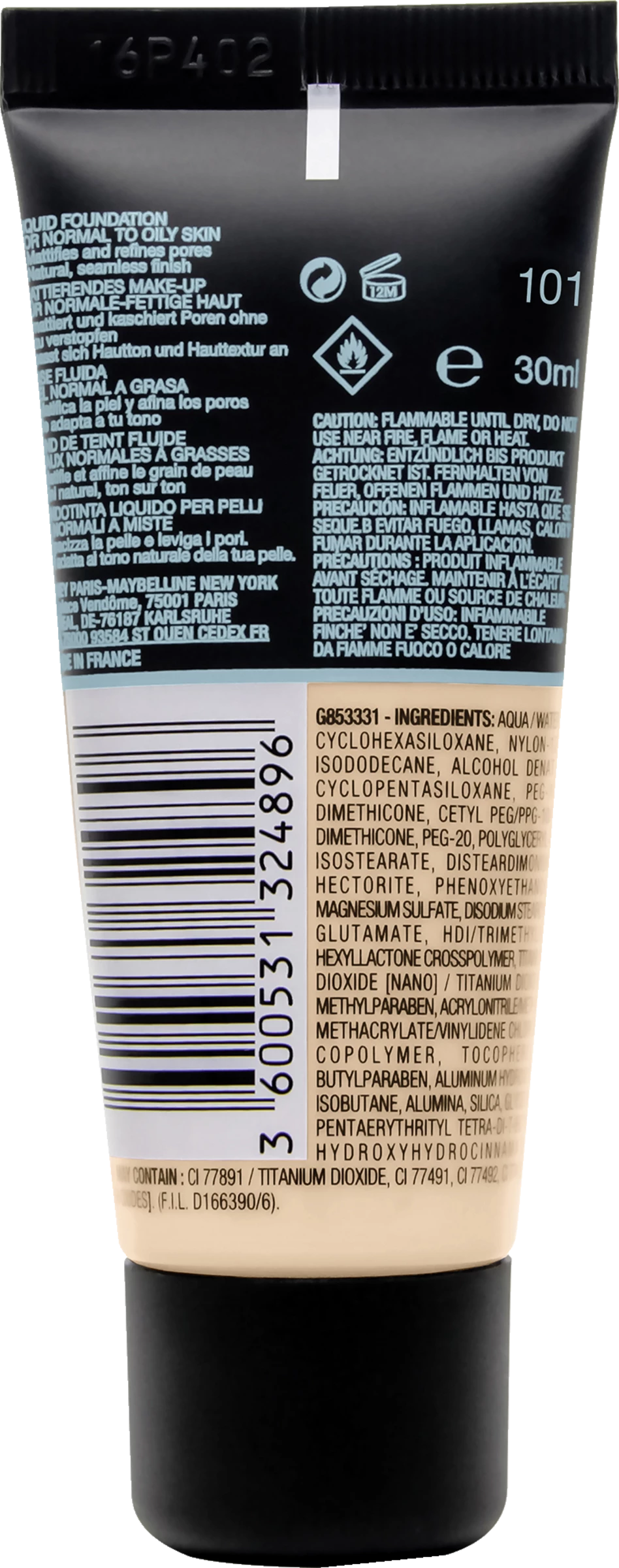 Maybelline New York Fit Me! Matte + Poreless Make-Up Nr. 101 True Ivory 2 Maybelline New York Fit Me! Matte + Poreless Make-Up Nr. 101 True Ivory – Bild 2